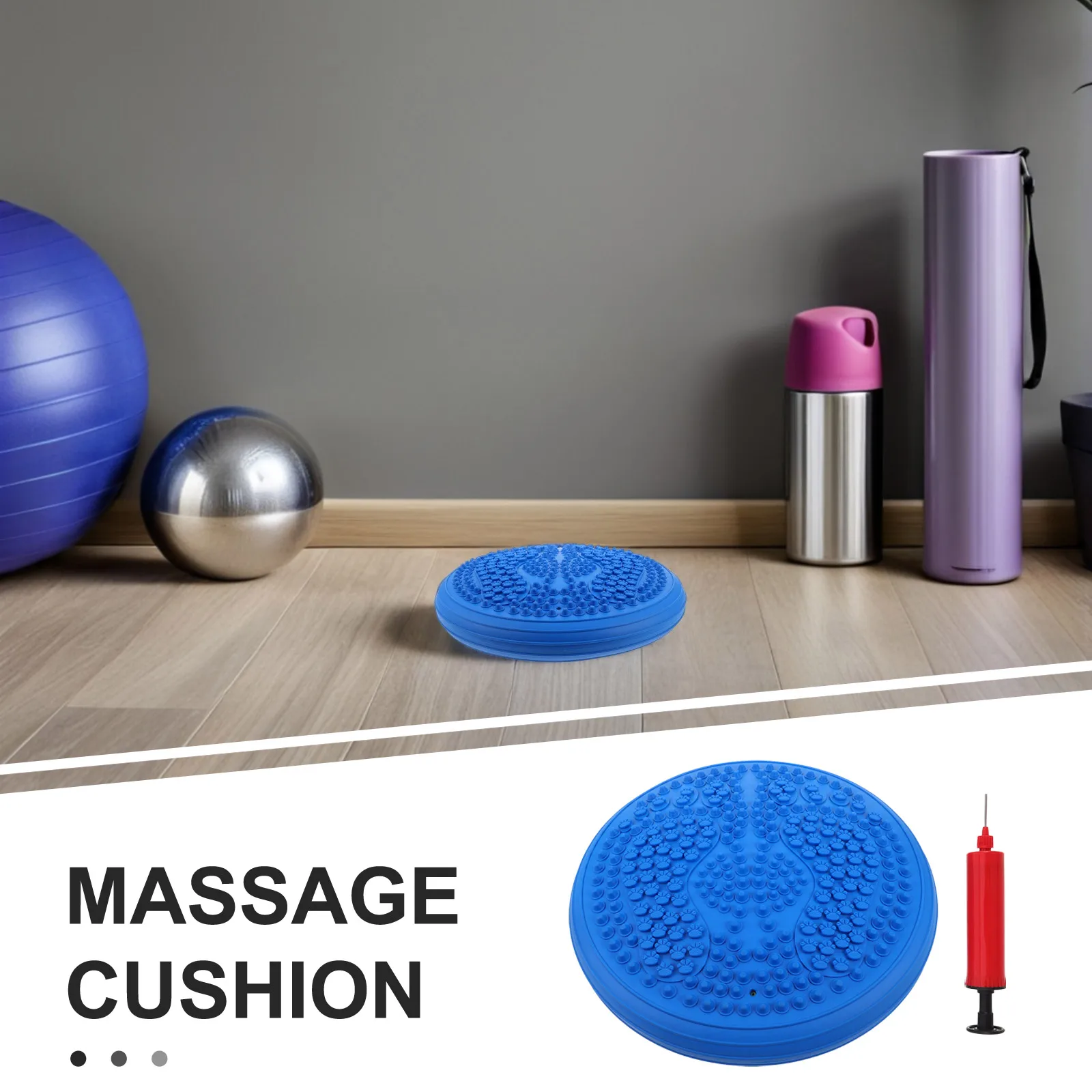 Matras Yoga Tiup Bulat Bantal Keseimbangan Cakram Goyang Biru Tebal Portabel Untuk Latihan Stabilitas Kebugaran Olahraga