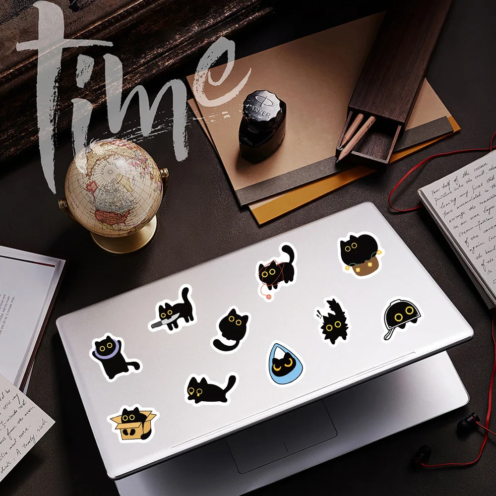 500PCS/Roll Hand-Drawn Little Black Cat Sealing Stickers Cute Cat Cartoon Decal DIY Luggage Phone Guitar Scrapbook Kid Toy Gifts