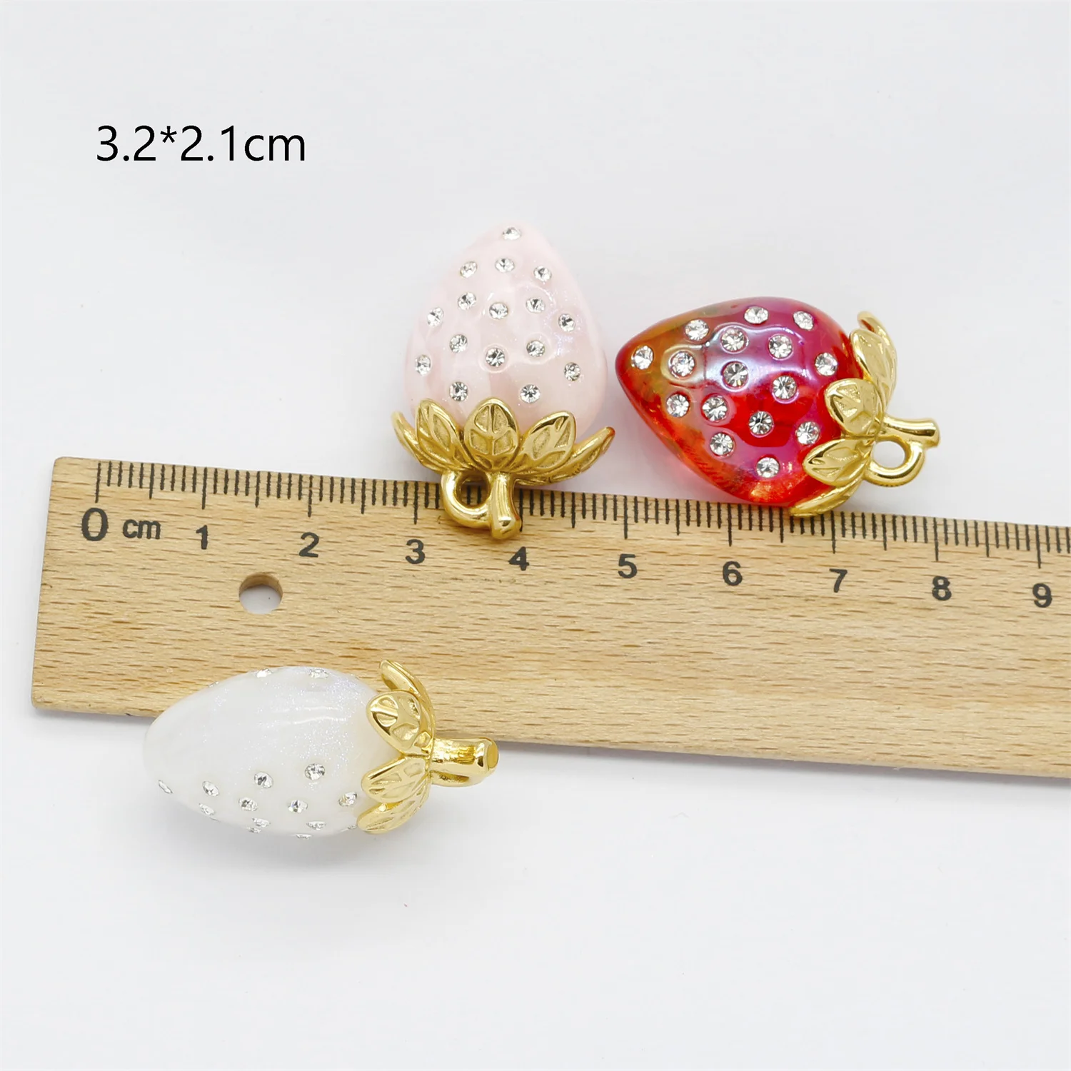 30pcs 3D Stainless Steel Charms Strawberry Pendant Fruit DIY Charm For Necklace Bracelet Keychain