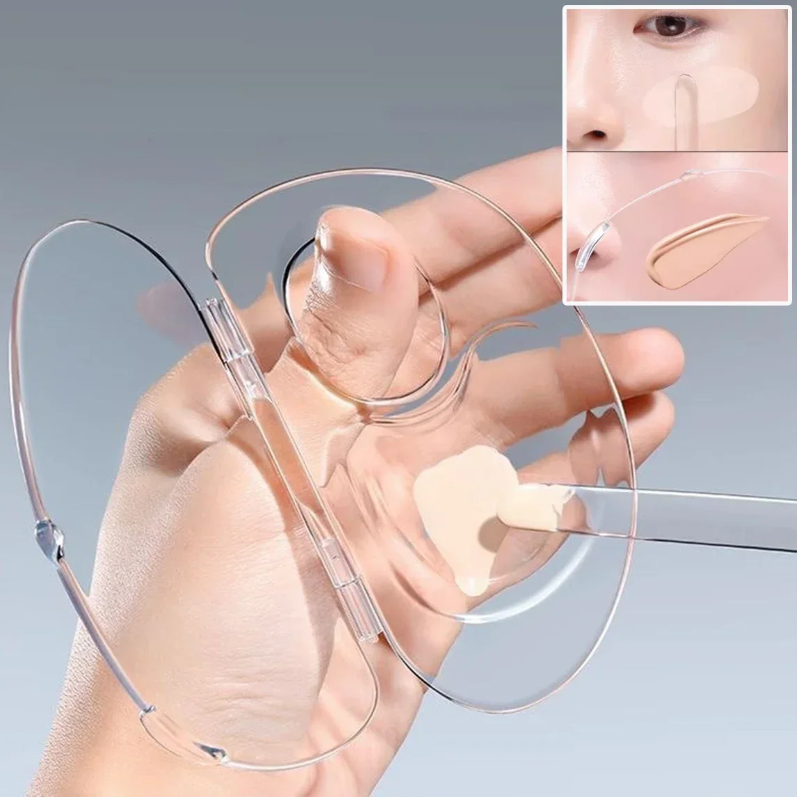 ชุดอุปกรณ์ผสมครีม ไม้พาย แท่งผสม ถาดเก็บอุปกรณ์เครื่องสำอาง พาเลทรองพื้นแบบพับได้ อุปกรณ์แต่งหน้าอะคริลิค