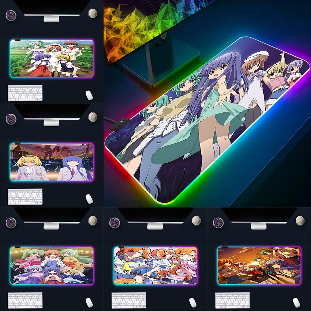 

Коврик для мыши RGB с LED-подсветкой для геймеров, аниме-тематика Higurashi: Когда они плачут, резиновый игровой коврик для ПК