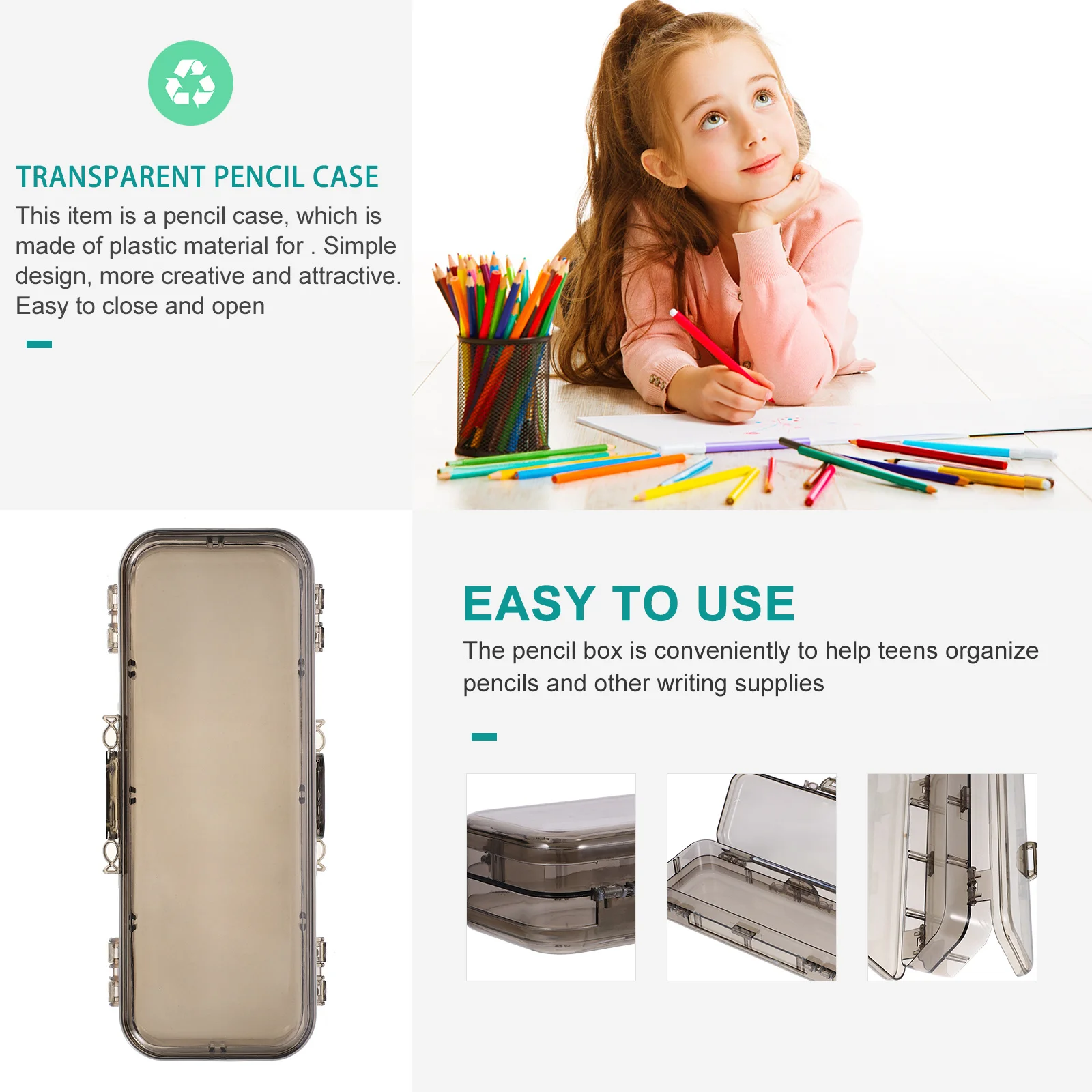 

Large Capacity Transparent Pencil Case Plastic Organizer Box for Writing Tools Art Supplies Office Desk Storage Solution