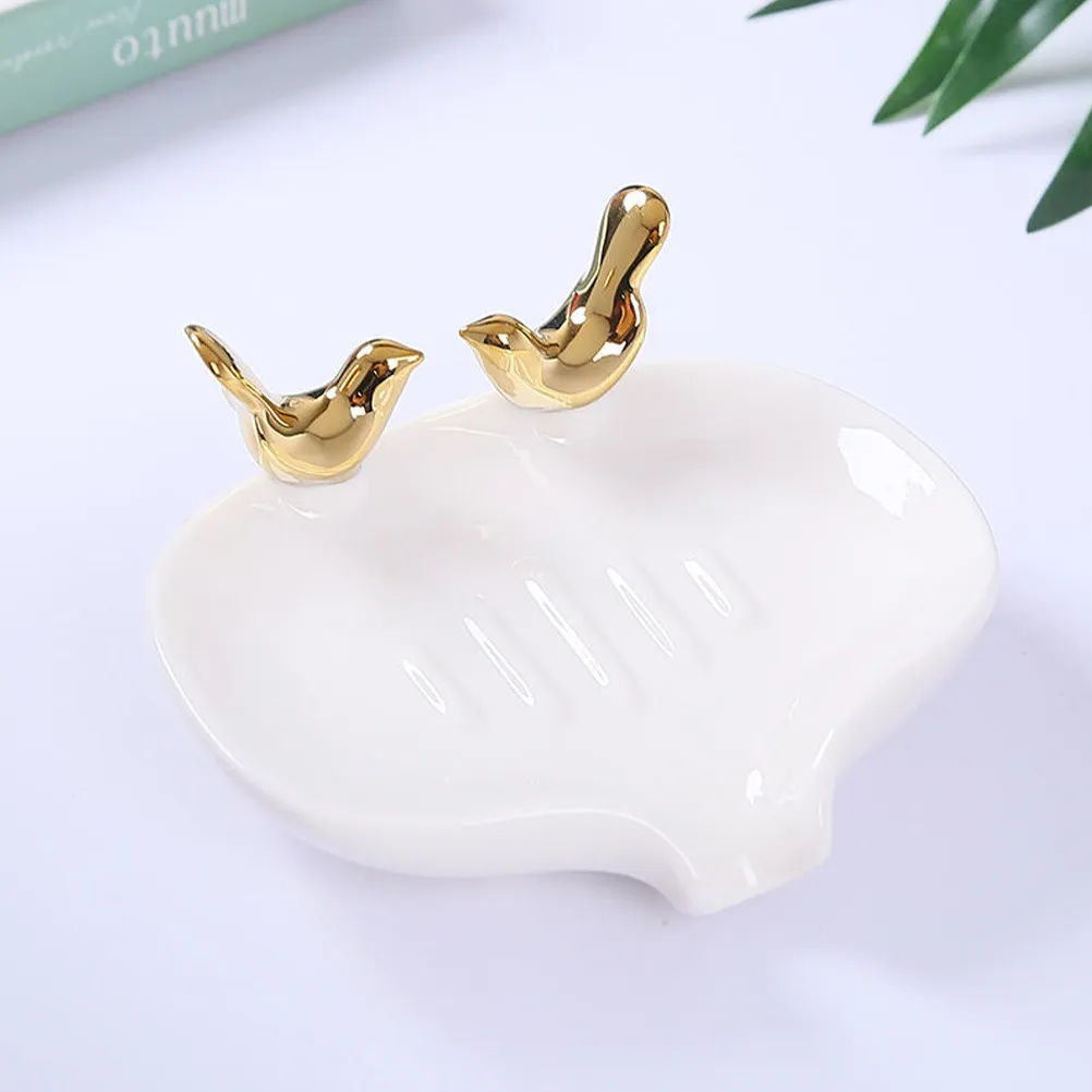 

Керамическая мыльница в современном минималистичном стиле с узором в виде птиц, с дренажем для воды, безопасная, недеформируемая, долговечная, декоративный держатель для ванной комнаты