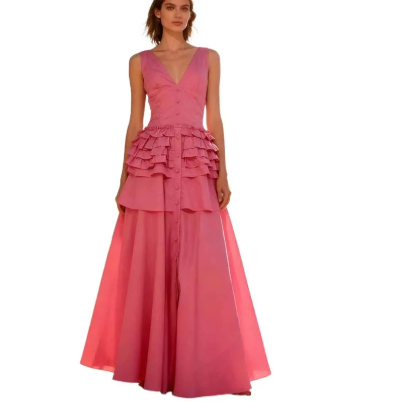 Ele Long V-Ne Vaion Dr Pure Color Street Sle Vita alta Fce Materiale Midi Dr per donne di mezza età