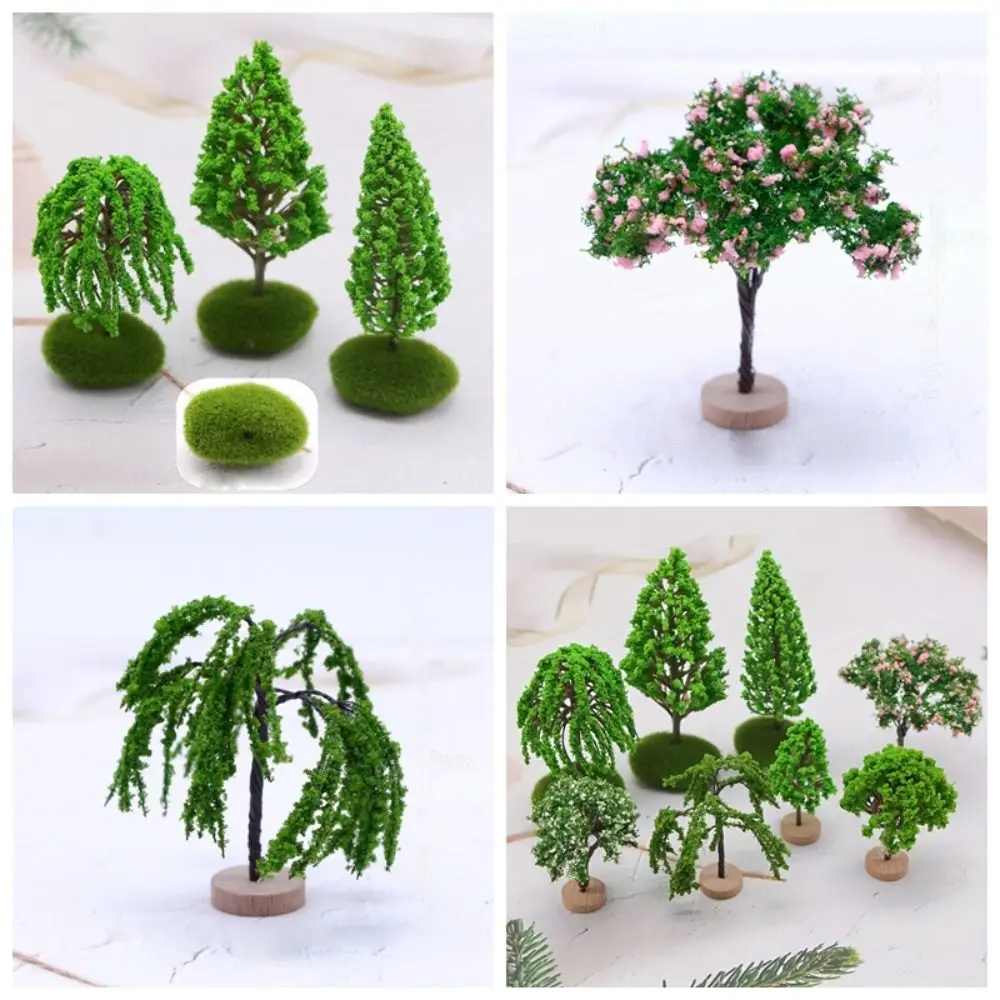 Plastic Model Trees Artificial Moss Rocks/Wooden Base Natural Green Fake Trees Simulation Dollhouse Mini Tree Building Model