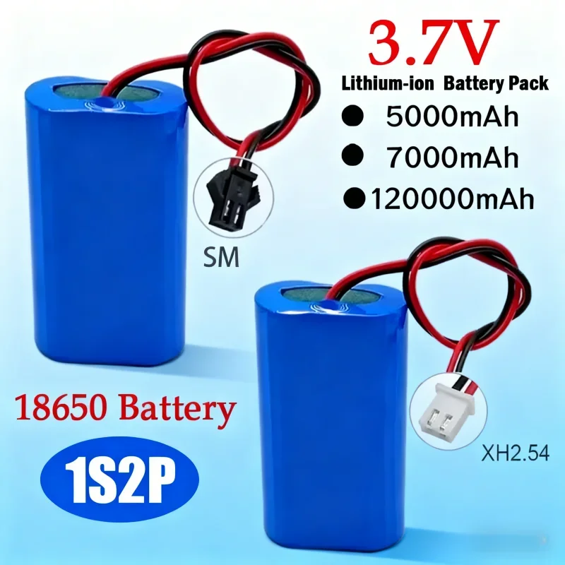 

18650 Battery 3.7V 12000mAh 1S2P Lithium Rechargeable Battery Pack for LED Light Toy Beauty Salon Power Tool XH2.54 SM Plug