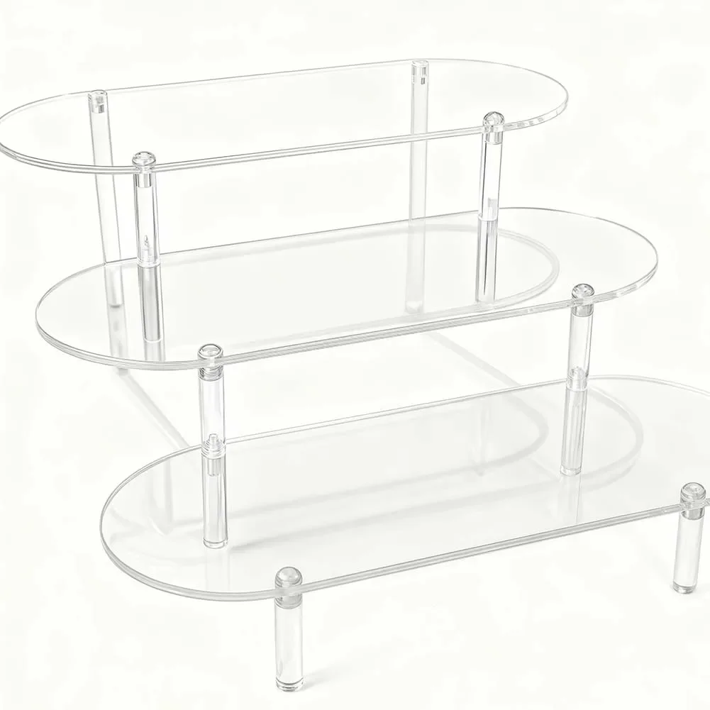 3-Tier Clear Acrylic Display Rack for Perfume Cupcakes Jewelry and Small Collectibles with Compact Design to Save Space