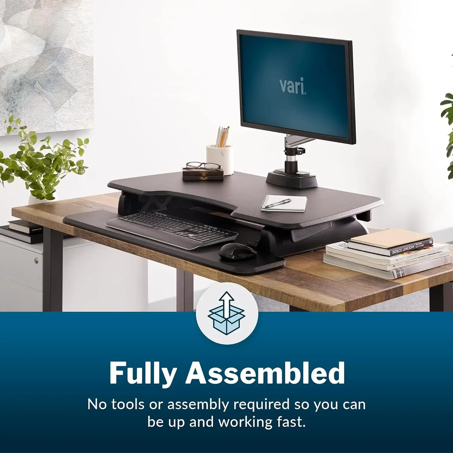 Two-Tier Standing Desk Converter for Monitor & Accessories - Height Adjustable Sit Stand Desk - Fully Assembled Monitor Riser