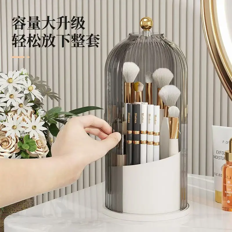 360 °   Porta pennelli per trucco rotante con coperchio Organizzatore cosmetico di lusso Porta matite per sopracciglia e rossetto Scatola portaoggetti per ombretti