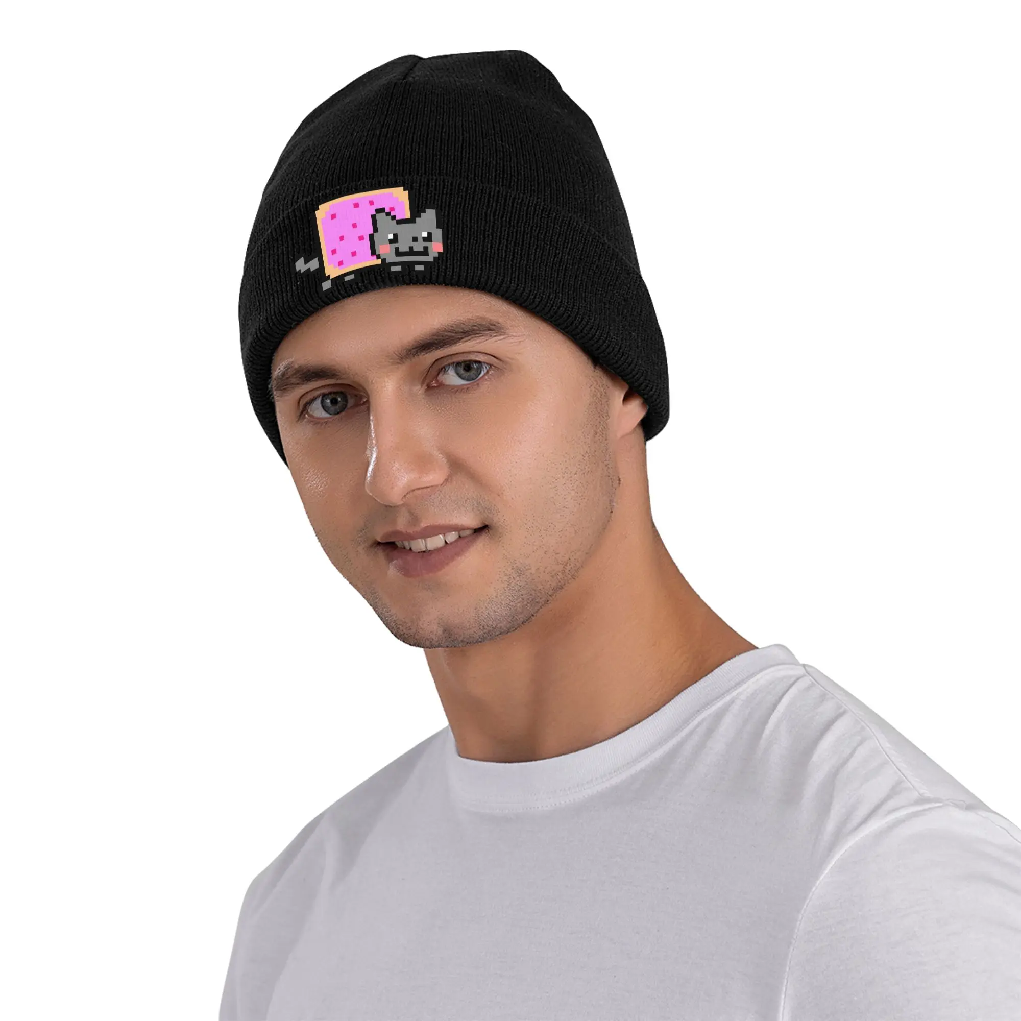 Cat Rainbow Pixel Space Nyans Hats Autumn Winter Beanie Warm Nyans Cap Unisex Acrylic Bonnet