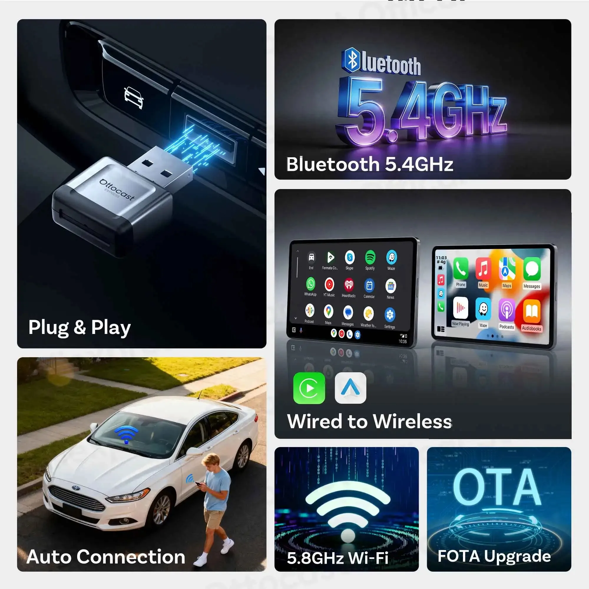 Ottocast Express Mini Gem Cube 3.0 Wired to Wireless CarPlay Android Auto Adapter USB Dongle Car Accessories for iPhone Android view 4