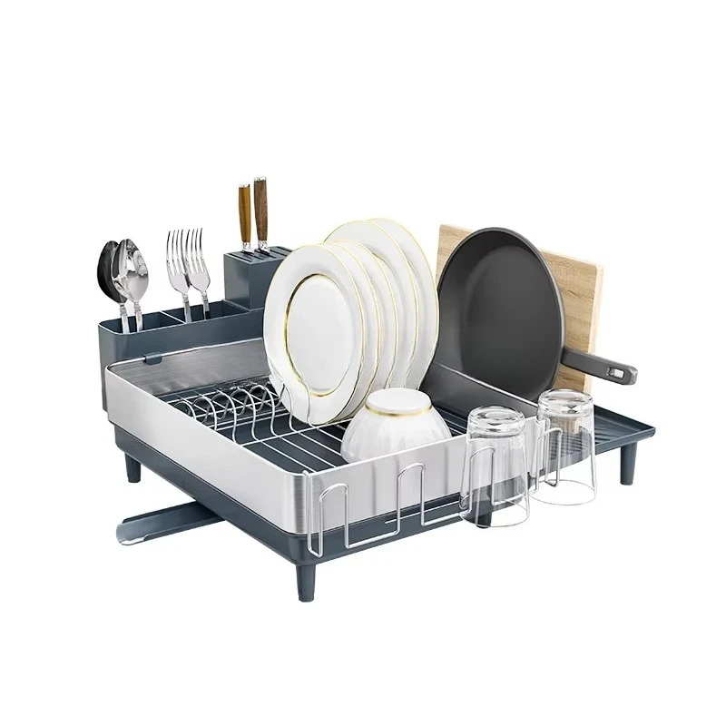 

Pull wire Large capacity stainless steel single layer dish drying rack Kitchen 4 in 1 dish rack Hotel use