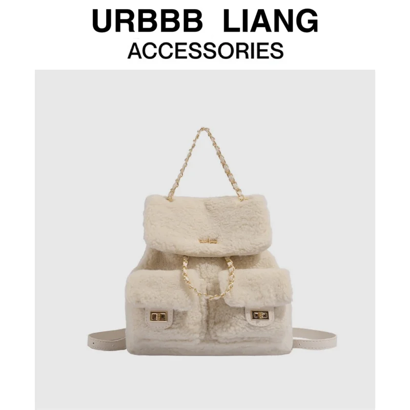 

UR 2025 Winter New Sle Small Fraance Wind Double oulder Bag Lamb Fur Commuter Bapa Soft Korean Faion Tote Bag