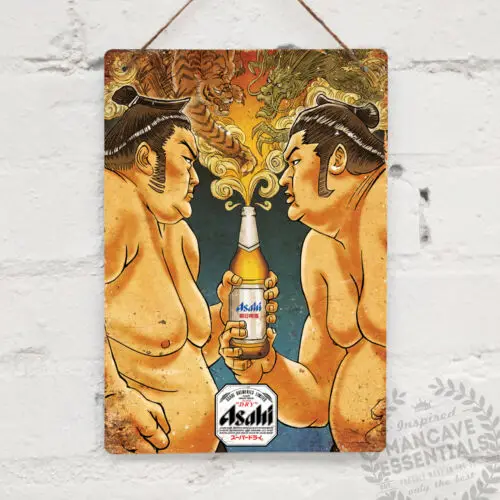 ASAHI SUMO Vintage Metal Wall sign Retro Pub Bar Mancave Drink Japan Lager beer