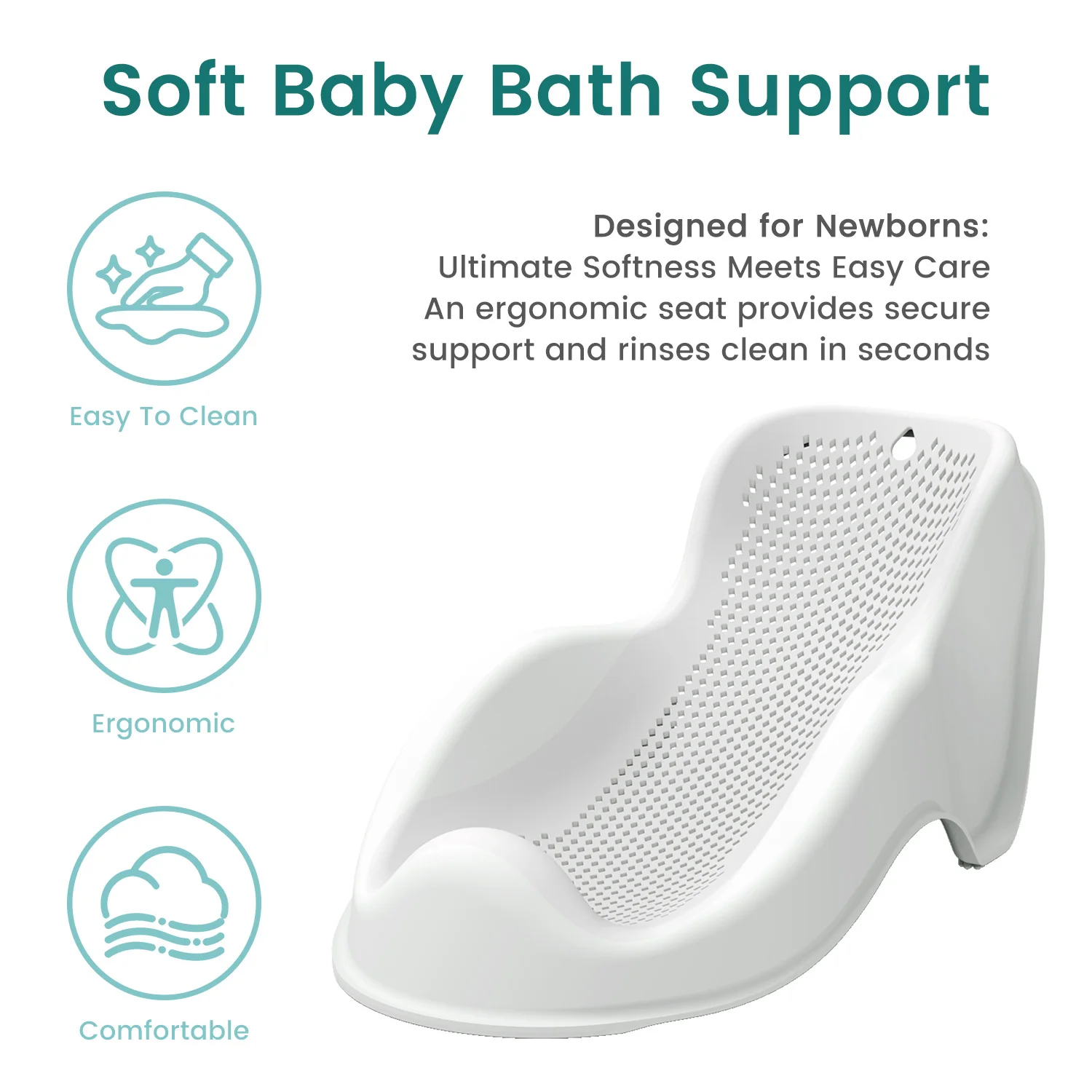 Soft Baby Bath Support for Newborns - Ergonomic, Easy to Clean & Comfortable Anti-Slip Infant Bath Seat with Quick Drying Design