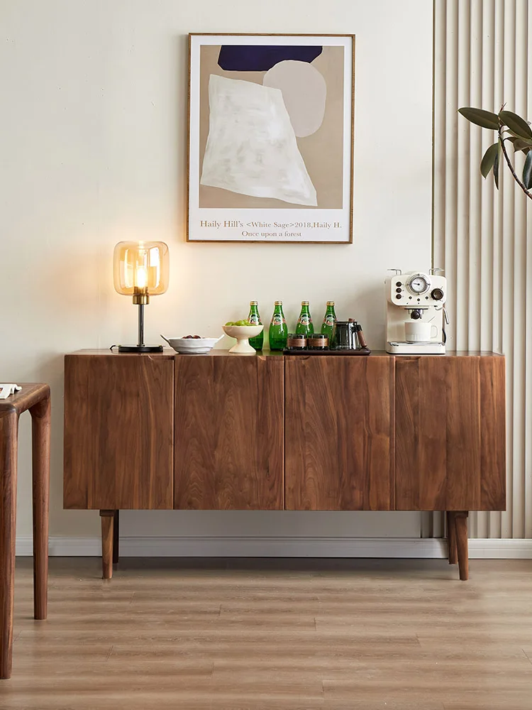 

Nordic Solid Wood Sideboard North America Black Walnut Wooden Liquor Cabinet Italian Style Light Luxury Wall Storage Cabinet