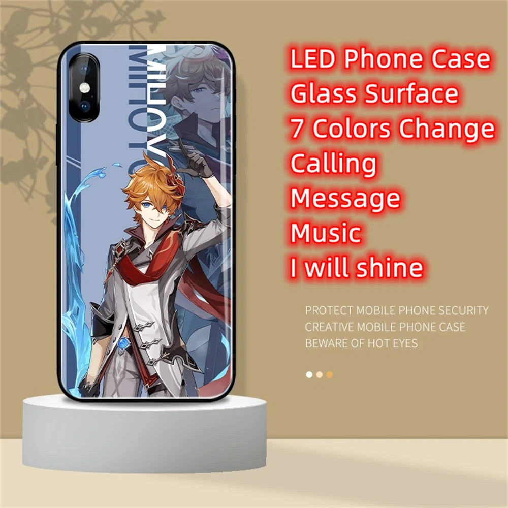 

LED Luminous Tempered Glass Case For Samsung S23 S22 S21 S20 Ultra Plus Note 10 20 A53 A52 A54 A14 A32 A71 Light Up Anime Cover