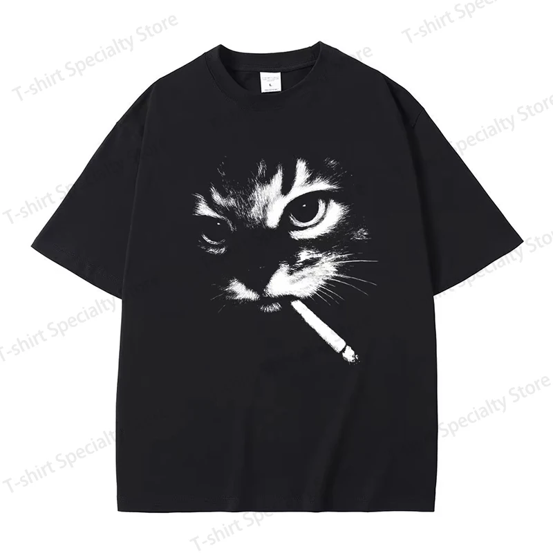 

Funny Meme Smoking Cat Face Graphic T-shirts Men Women Casual Vintage T Shirts Men's Oversized T-shirts Cats Lovers Gifts