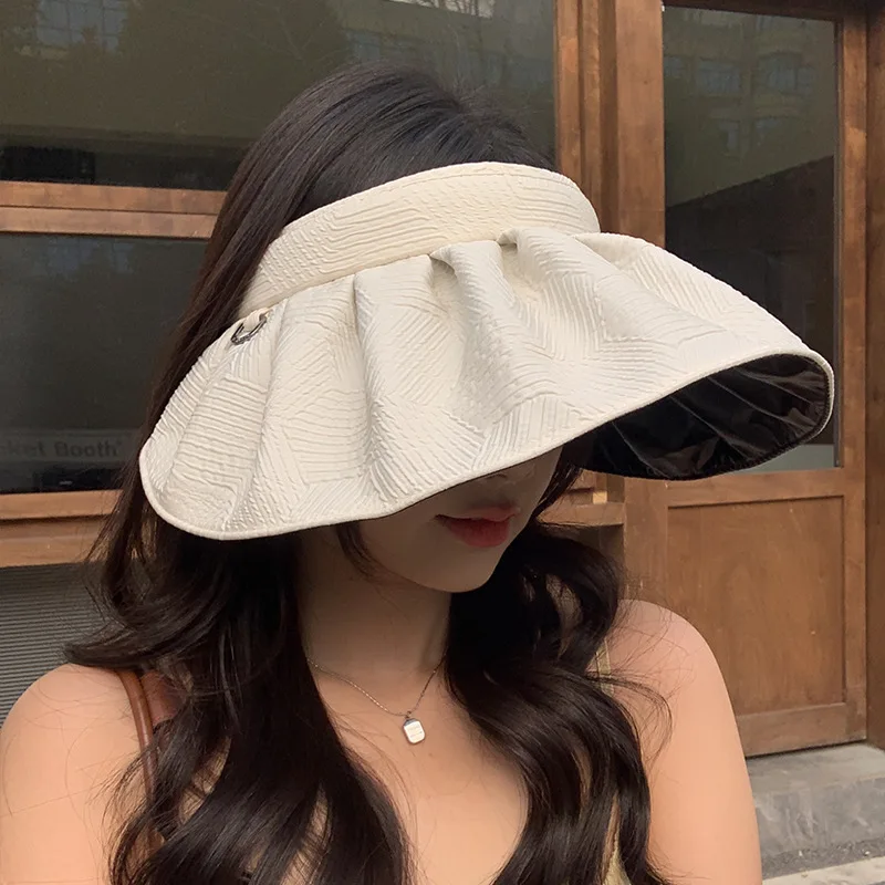 

Big Brim Sun Hat for Women Empty Top Stripe Soft Foldable Visors Korea Girl Summer Uv Protection Shades Outdoor Travel Beach Cap