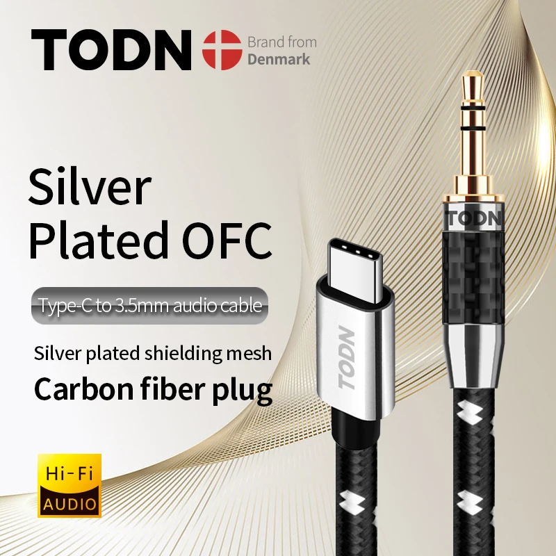 TODN type c to 3.5 mm jack aux audio usb c  dac cable silver usb 32bits/384khz Suitable for car，xiaomi, earphones, speaker