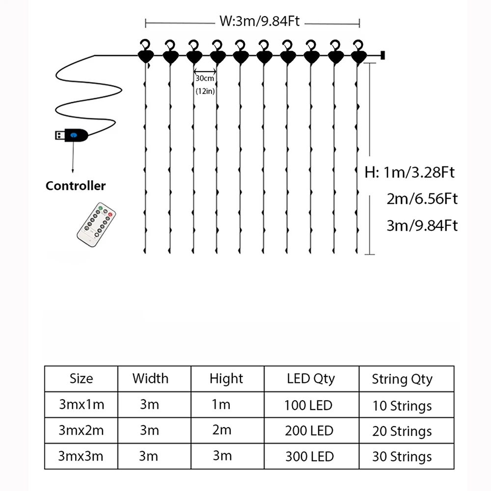 USB Christmas LED Curtain Lights – Indoor Fairy String Lights for Bedroom, Background Windows & Holiday Decor