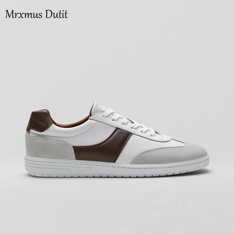 Mrxmus Dutit 2024 Autumn Fashion New Men Genuine Leather Color Matching Lacing Flats Sneaker Wild Basic Simple Casual Shoes Male