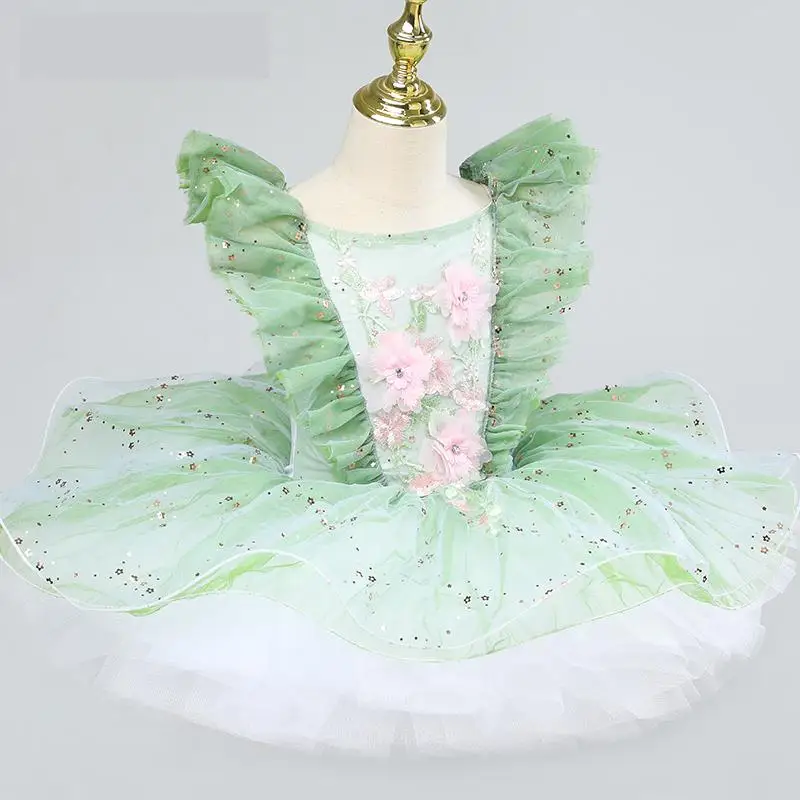 Ballet Dress Girl Kids Children Princess Performance Kindergarten Dance Clothes Green Modern Dance Costumes Party Dress