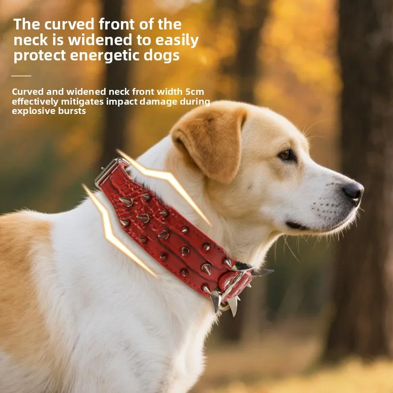 

2026 New Heavy Duty Studded Leather Dog Collar, Anti-Bite Protective Collar with Metal Buckle for Large Breeds Training