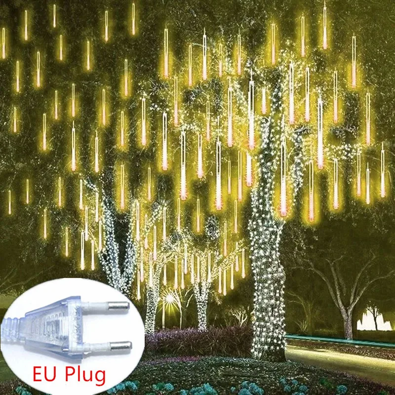 

EU Plug Meteor Shower LED Lights Falling Raindrop Fairy String Light Christmas Holiday Party Garden Proposal Scene Decoration