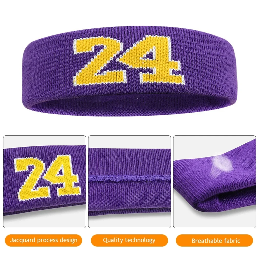 Sport-Stirnband aus Baumwolle, Nummer 24, elastisches Schweißband, Schutz, Basketball, Tennis, Sport, Erwachsene, Kinder, Fitnessstudio, Fitness, Schweiß-Haarband – Detail 8