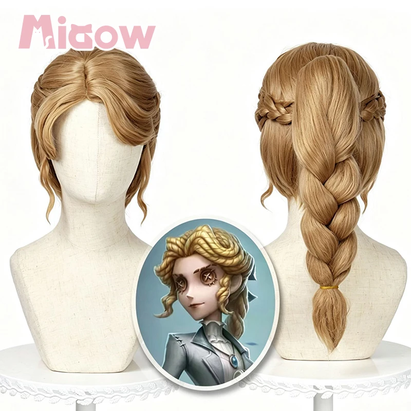 Game Identity V Journalist Alice DeRoss Cosplay Wig, Pre‑Styled Light Golden‑Brown Wig with Detachable Clip‑On Thick Braid