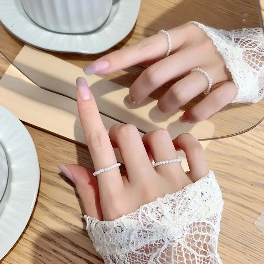 Elastic Adjustable Korean Style Party Fashion Accessories Wedding Finger Jewelry Pearl Rings Geometric Rings Women's Ring