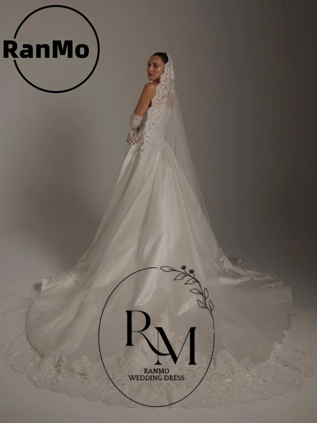 Ranmo Customized White Strapless Satin Wedding Dress Detachable Sleeves Zip Back vestidos de noiva 2026 A-Line Evening Dress