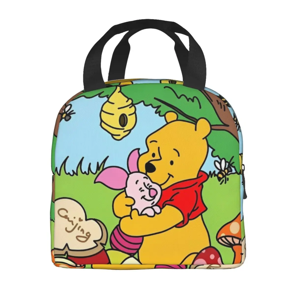 MINISO Piglet Pooh Bear Lunch Bag Kawaii Lunch Box Office Portable Insulated Thermal Lunch Bags Print Cooler Bag