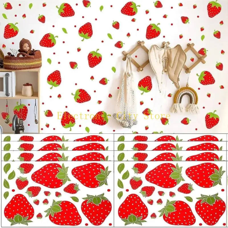 Strawberry Shaped Sticker Waterproof PVC Wall Decorative Sticker Removable Window Clings For Wall Furniture Glass Door HU8D