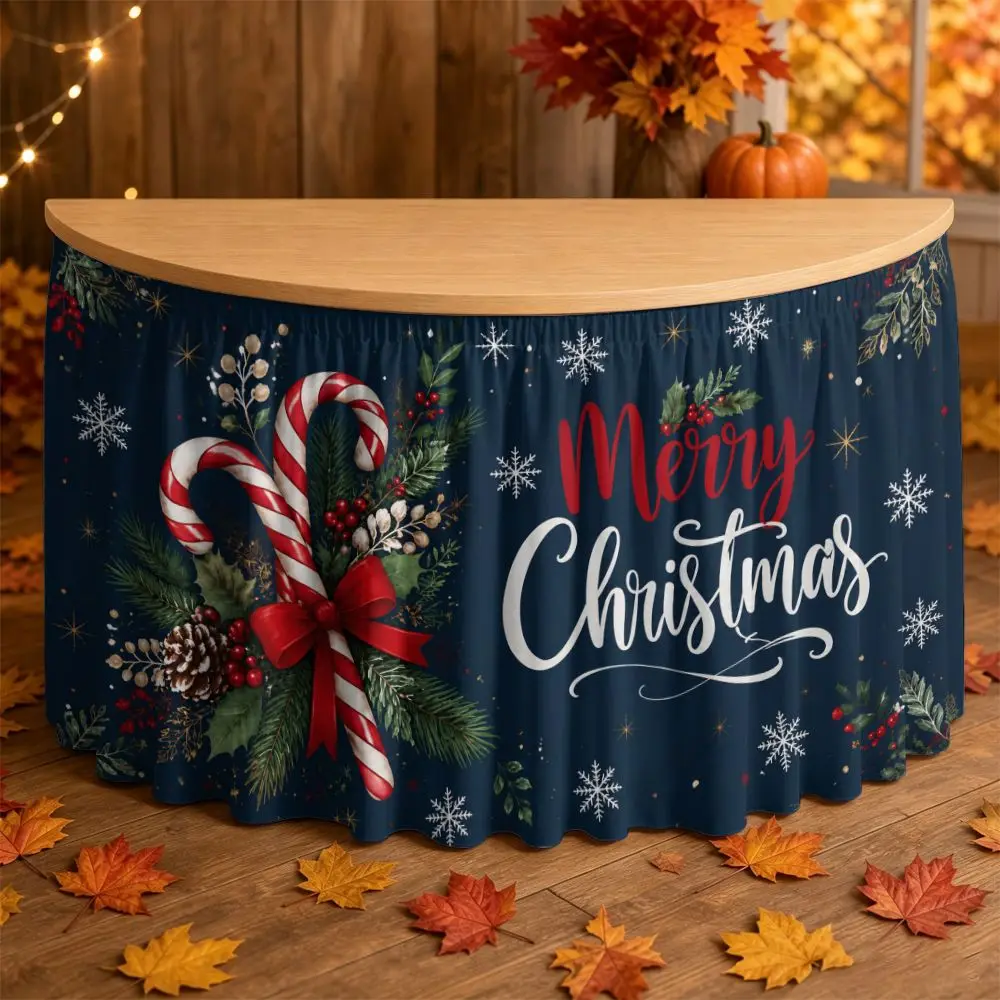 1 piece Christmas party table dress, Merry Christmas candy cane wreath table circumference, suitable for Christmas parties