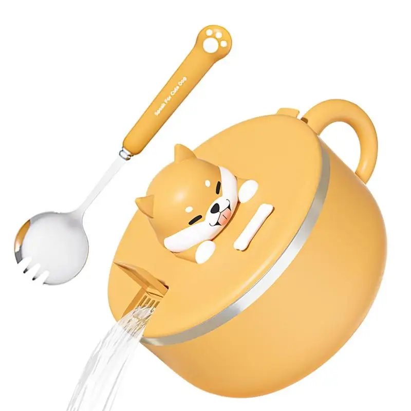 Stainless Steel Instant Noodle Bowl Anti-Scalding Ramen Salad Lunch Box Pancake Shaper Dustproof Cooker Cup With Forks Spoon