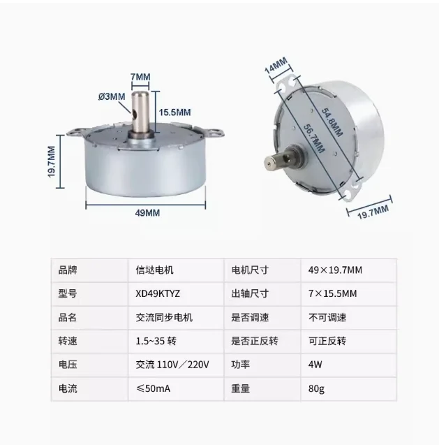 5V/6V/9V/12V/24V Micro Brushless DC Synchronous Motor 4W Low RPM 0.9-60RPM 50Hz BLDC In DC Motor For Fan Microwave Oven Motor