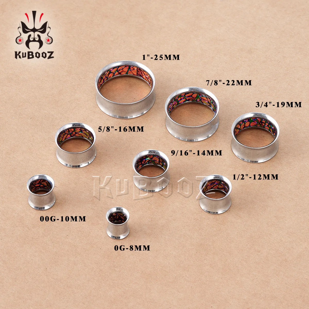 KUBOOZ Unisex Punk Double Flared Edelstahl Ohrstreckerschlaufen, schillernde Crackle-Innenohrtunnel, 2er-Set Piercing-Schmuck – Detail 7