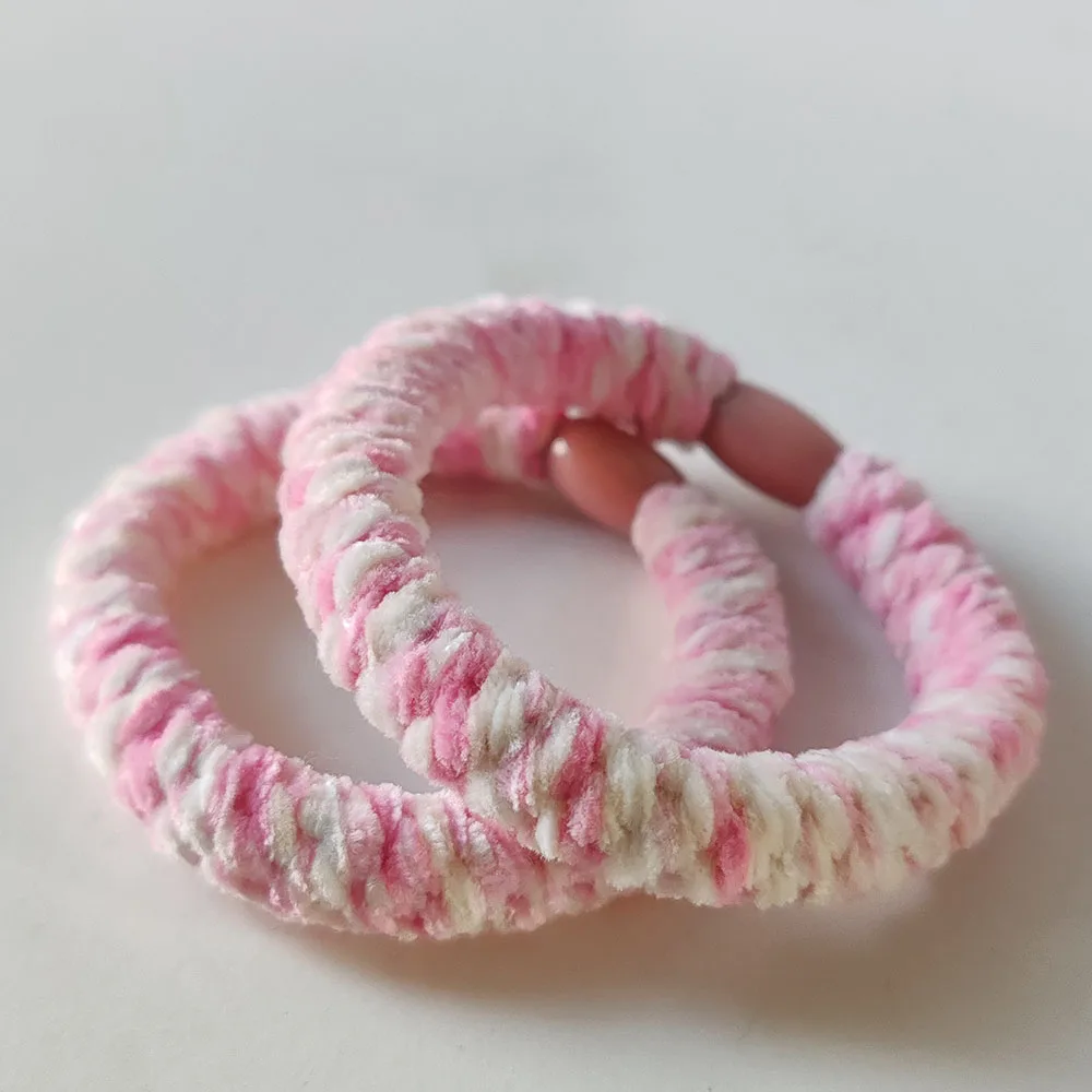 2 Stück Farbblock-Plüsch-Haargummis mit hoher Elastizität für Frauen, dicke Gummi-Haarschlaufen-Haargummis, Pferdeschwanzhalter – Detail 7