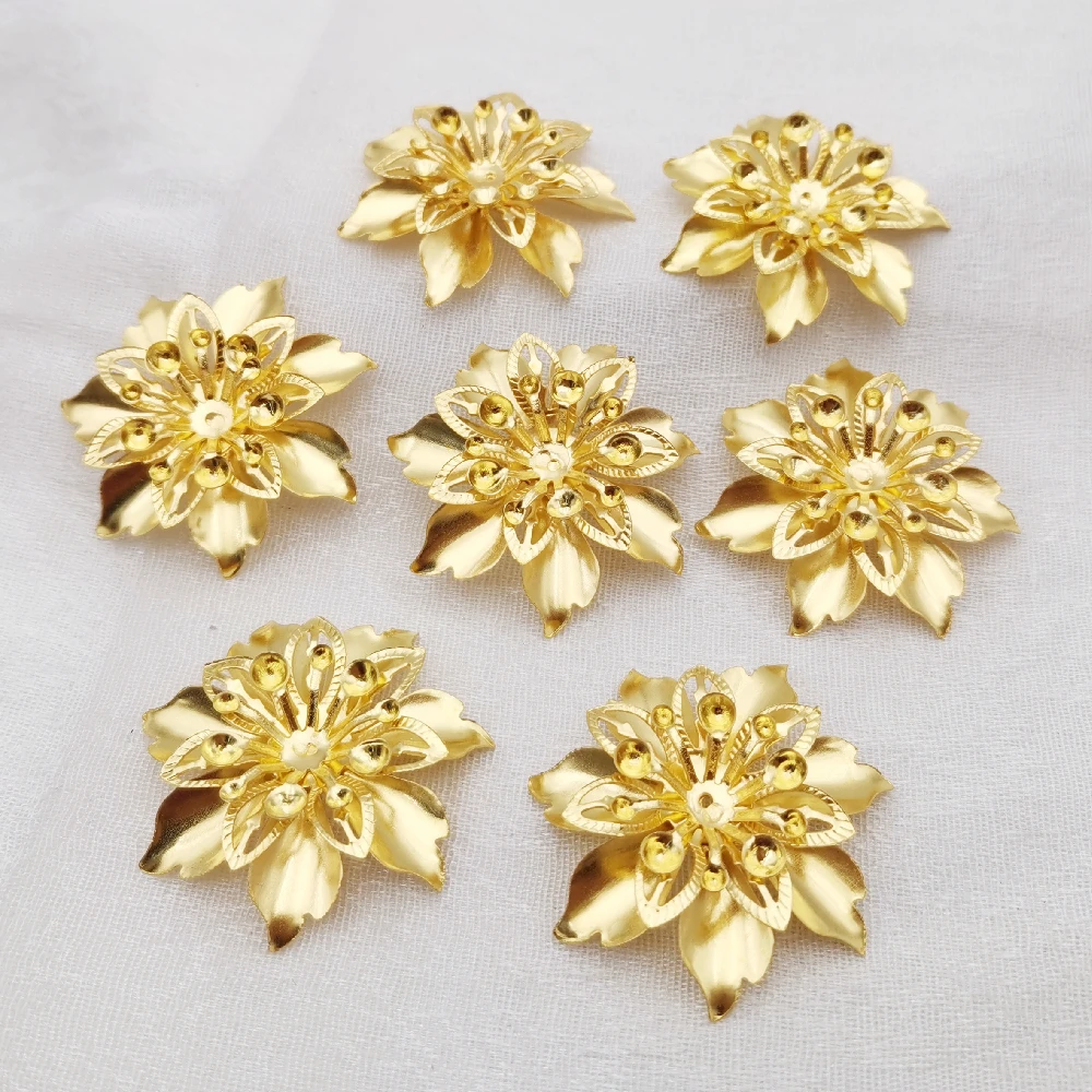 10/50 PCS diy Jewelry Accessories 37mm Gold color Metal Filigree Multi-layer Flowers Slice Charms Base Setting Making Findings