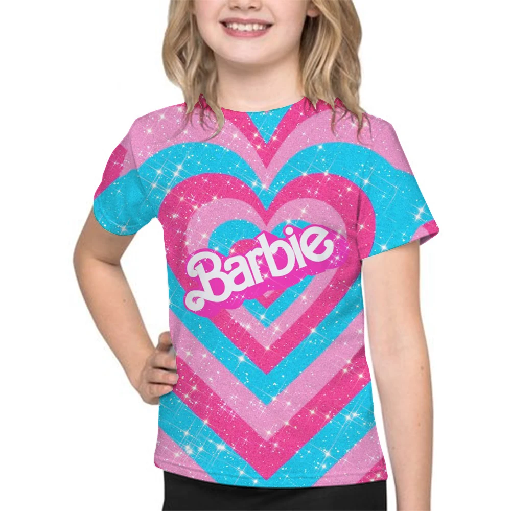 

Children's New T-Shirt Summer Barbie cartoon print Children's Short-Sleeved T-Shirt Girls Casual Tops Girls Fashion Summer Tide