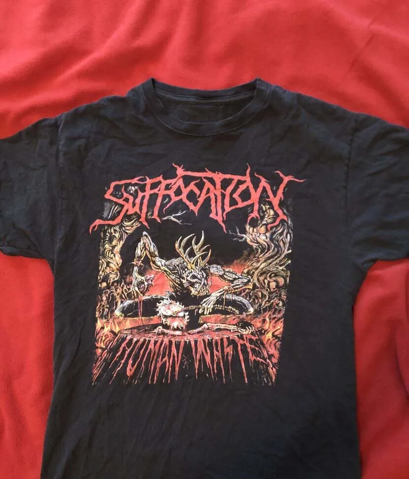 Vtg Suffocation Band Short Sleeve Cotton Black Full Size Unisex Shirt MM178