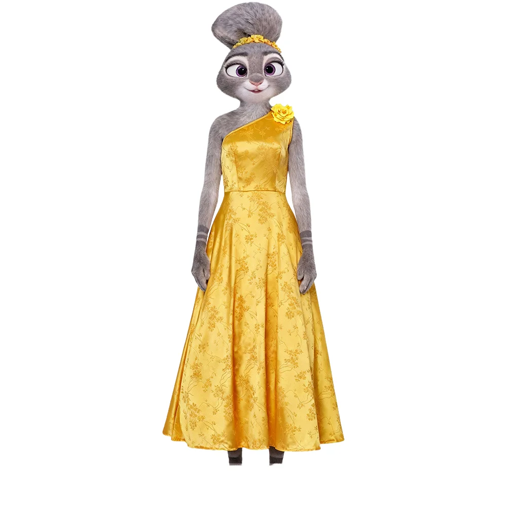 

Cartoon Judy Cosplay Costume Wig Yellow Dress Halloween Party Dancing Role Play Rabbit Officer Dress Up for Woman Girls