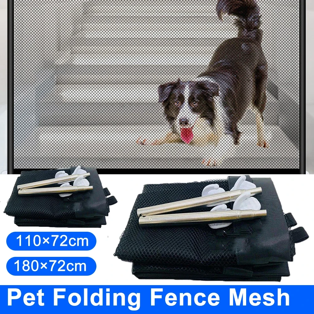 

Pet Dog Barrier Fences With 4Pcs Hook Pet Isolated Network Stairs Gate New Folding Breathable Mesh Playpen For Dog Safety Fence