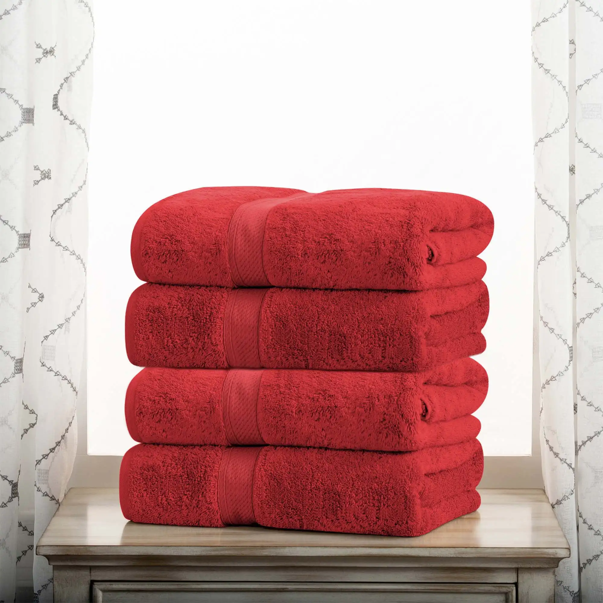 

Egyptian Cotton Heavyweight Bath Towel Set of 4, Red