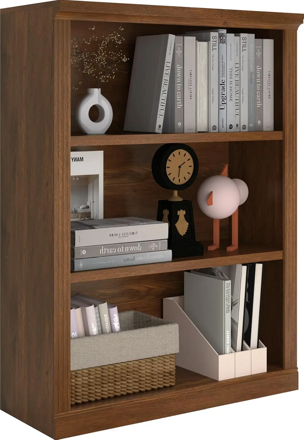 

3-Tier Bookshelf Basic Book Case, Wooden Storage Shelves Rustic Bookshelf, D:12.8" X W: 29.53" X H:41.26", Sturdy, Customized