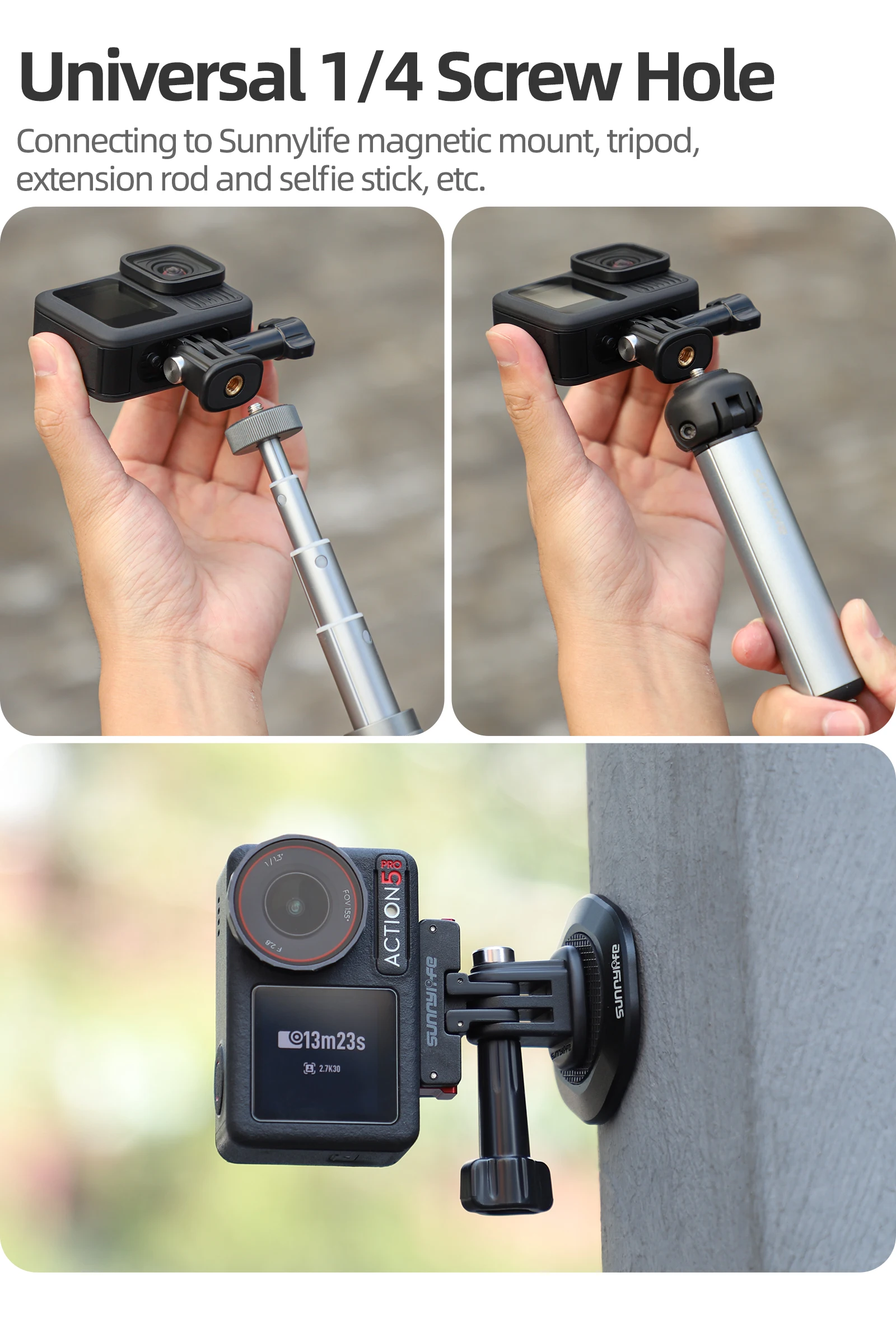 

Sports Camera 1/4 Adapter For Dji Action 5 Pro /4/3/2 Magnetic Adjustable Angle Mount Base For insta360 GO/Ace/One R series