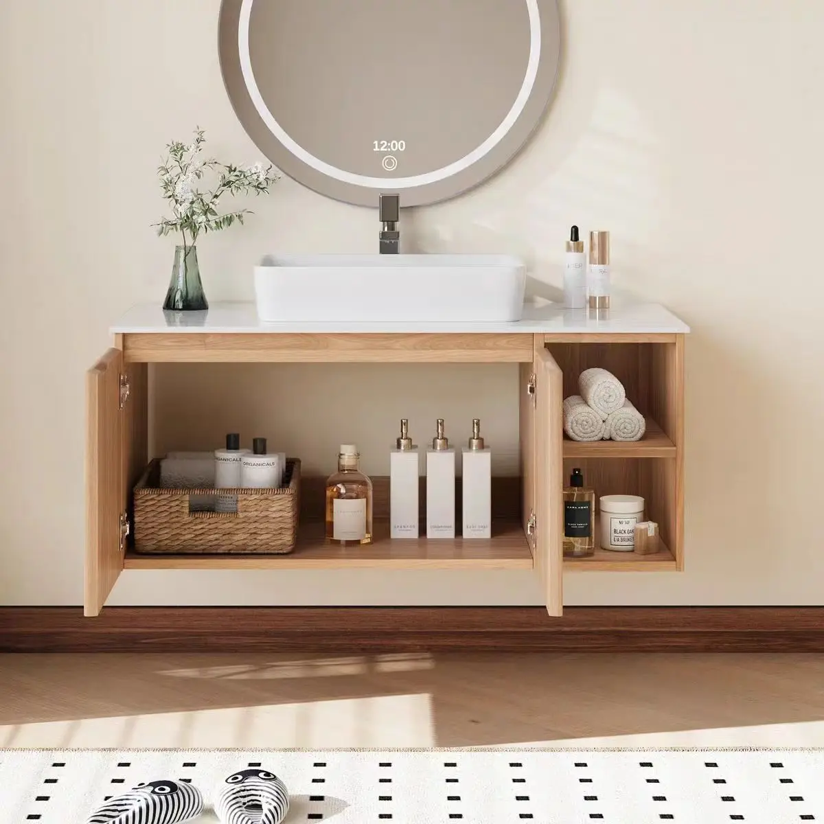 Groove Molding Door Panel Solid Plywood Oak Mounted Furniture Vanity Cabinet