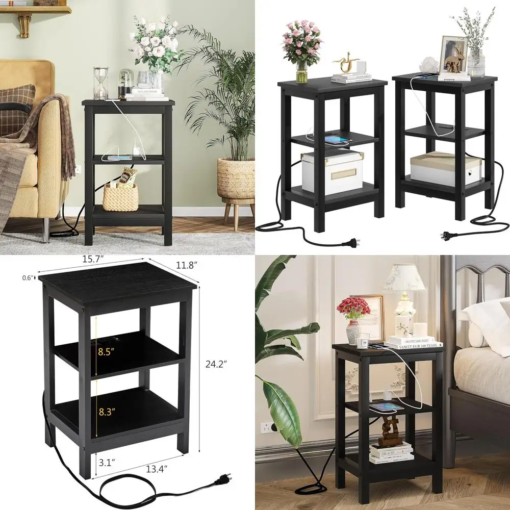 

Современные тумбочки с зарядной станцией, прикроватная тумбочка с боковой полкой для хранения небольших помещений, спальни, гостиной